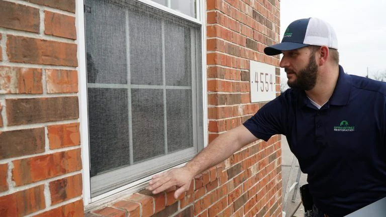 Springtree worker inspecting a window’s seal.